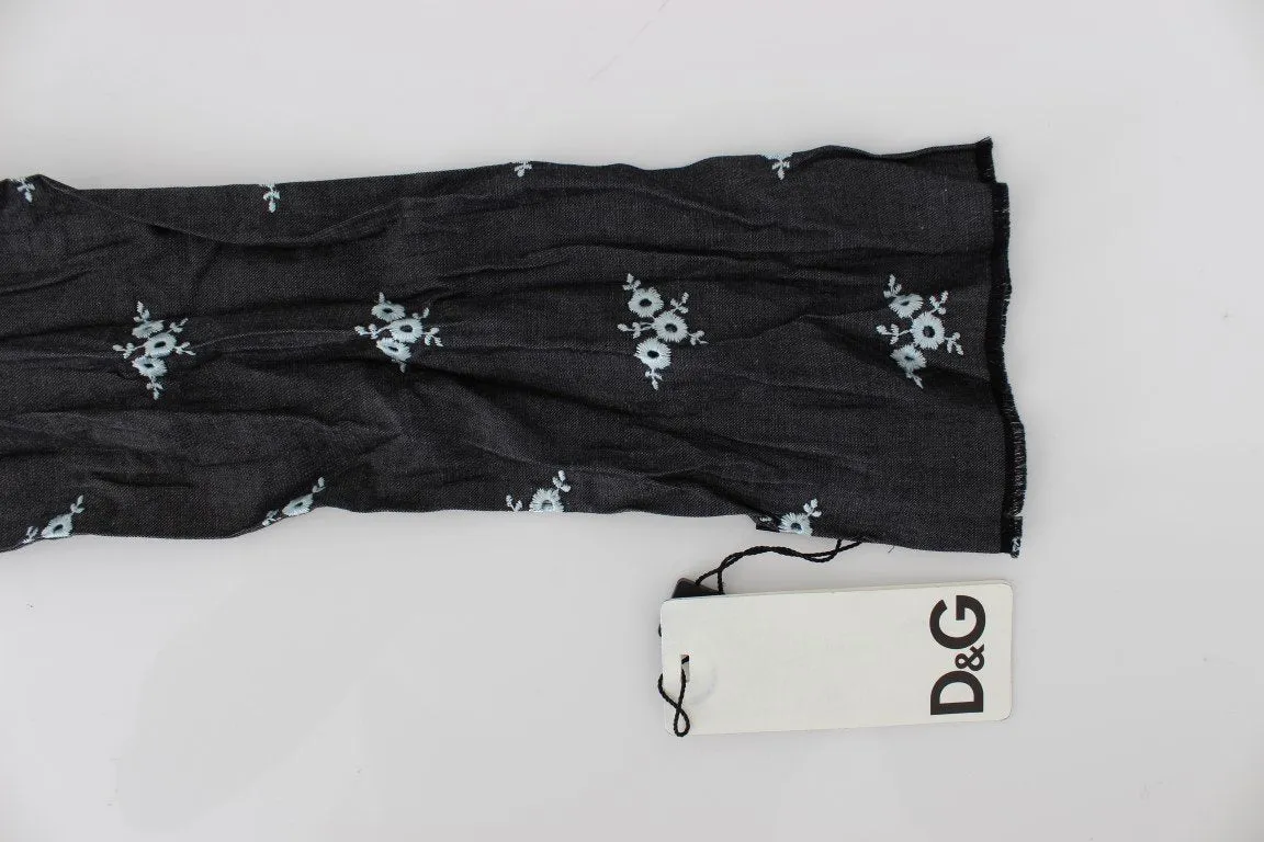 Gray Floral Embroidered Cotton