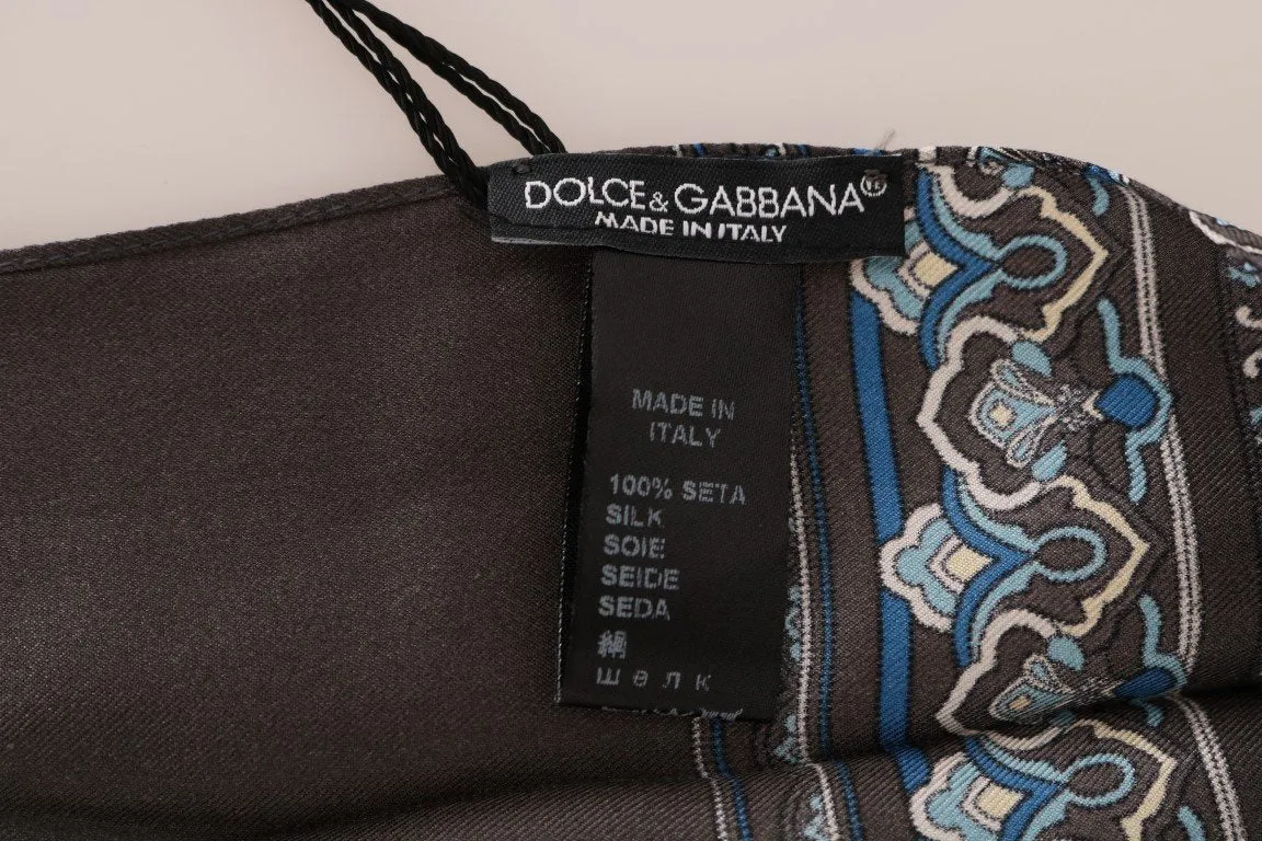 Gray Silk Blue Pattern Scarf