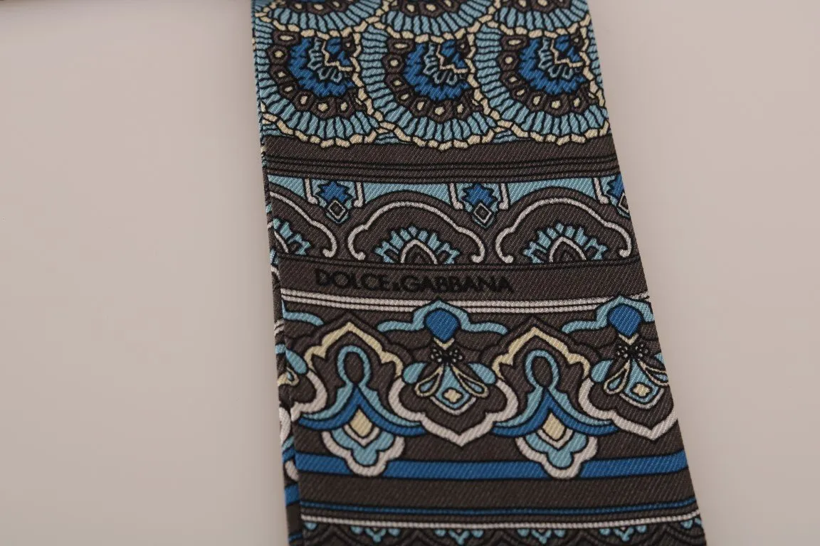 Gray Silk Blue Pattern Scarf