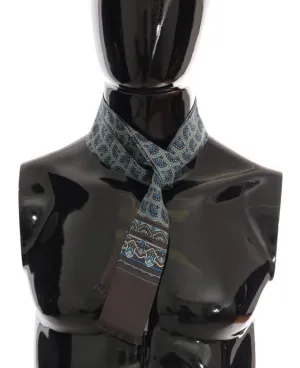 Gray Silk Blue Pattern Scarf