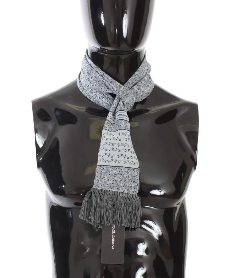 Gray Silk Leaves Pattern Scarf