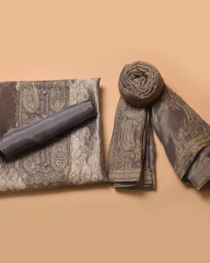 Gray Tissue Silk Benarasi Woven With Embroidery Unstitched Suit Fabric Set With Tissue Silk Embroidered Dupatta