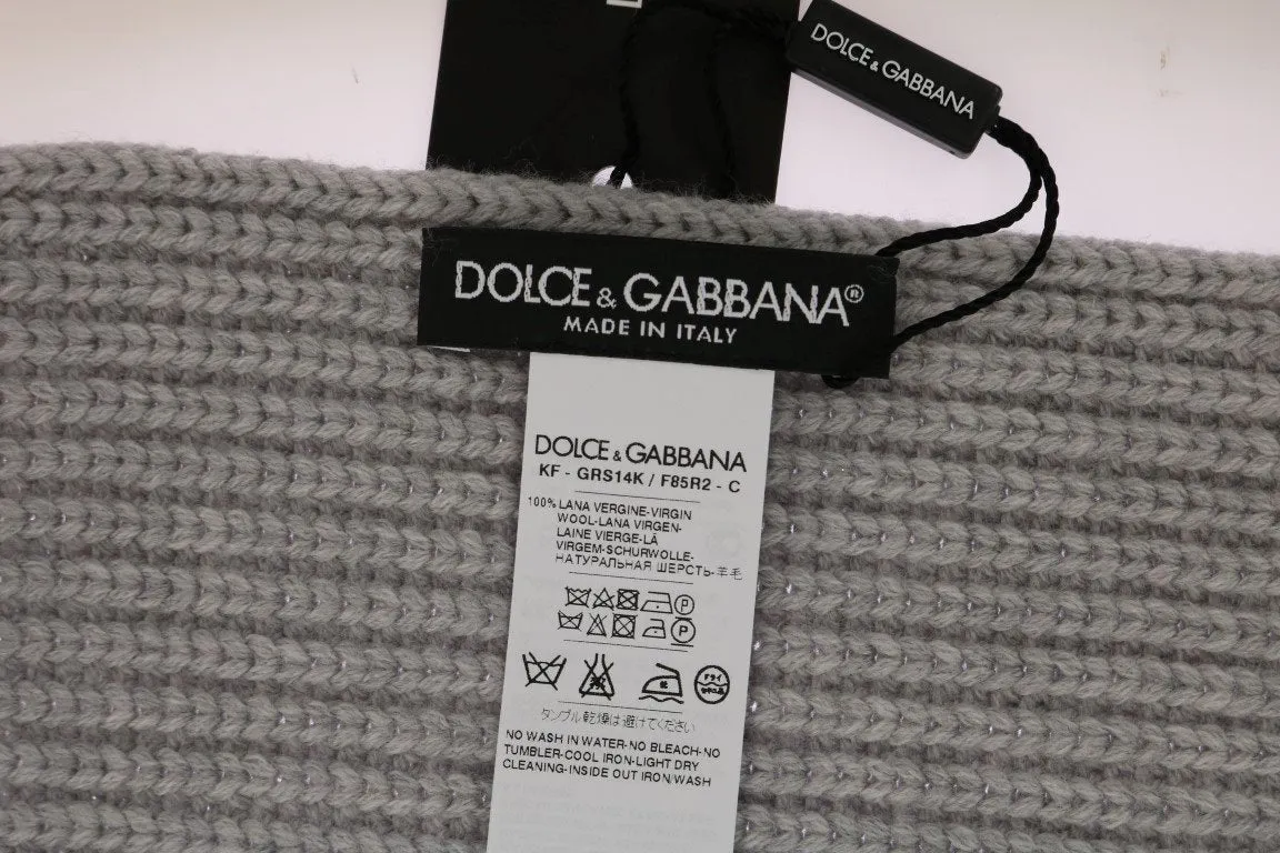 Gray Virgin Wool Knitted Scarf