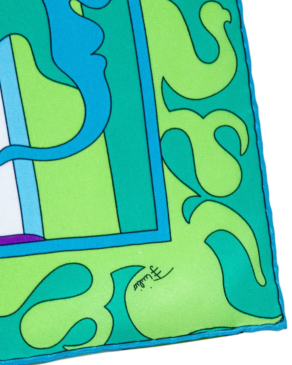Green and Blue Printed Narrow Silk Scarf