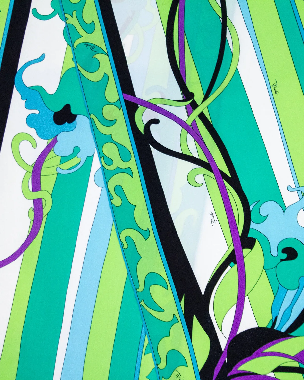Green and Blue Printed Narrow Silk Scarf