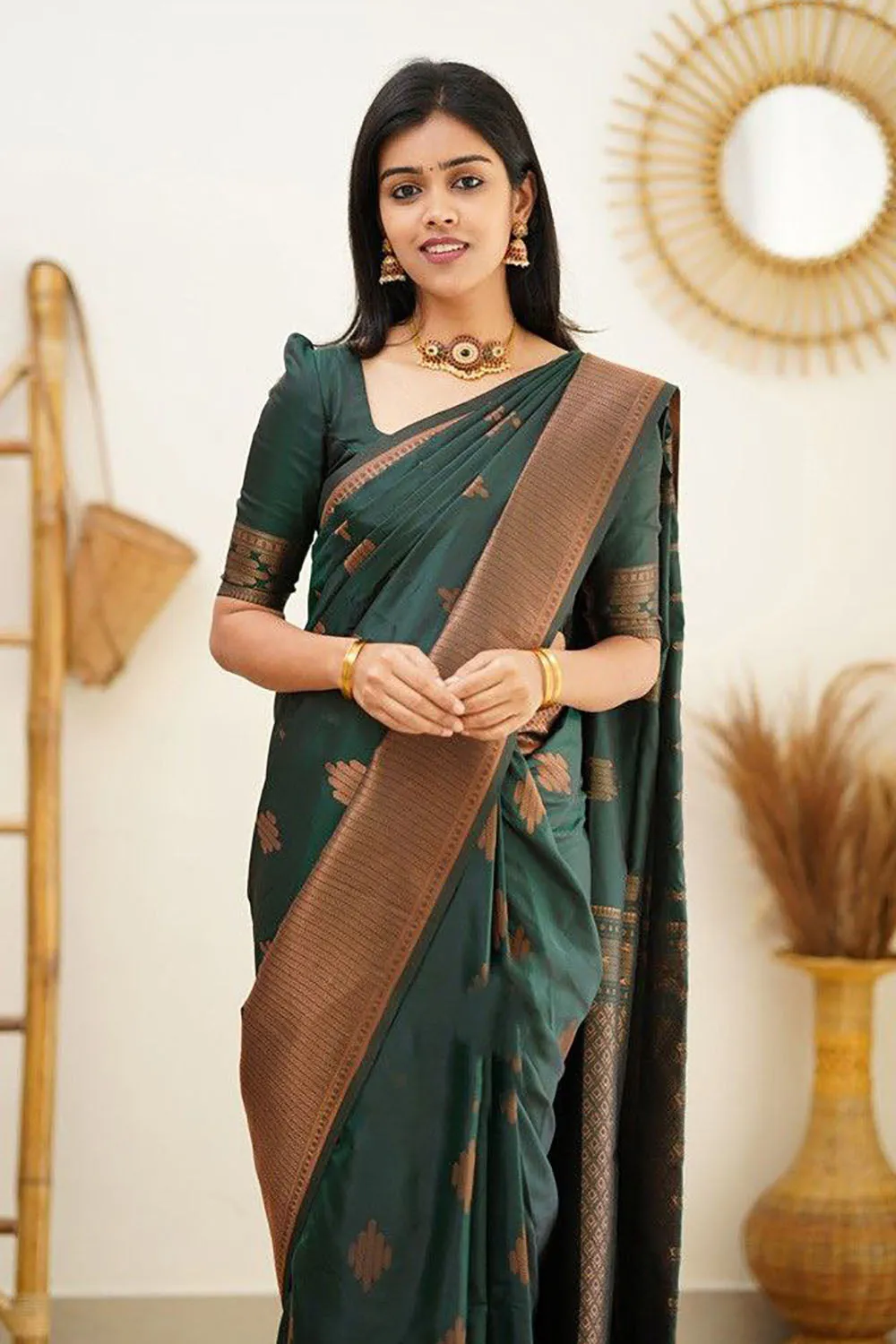Green Banarasi Silk Saree With Zari Weaving Work