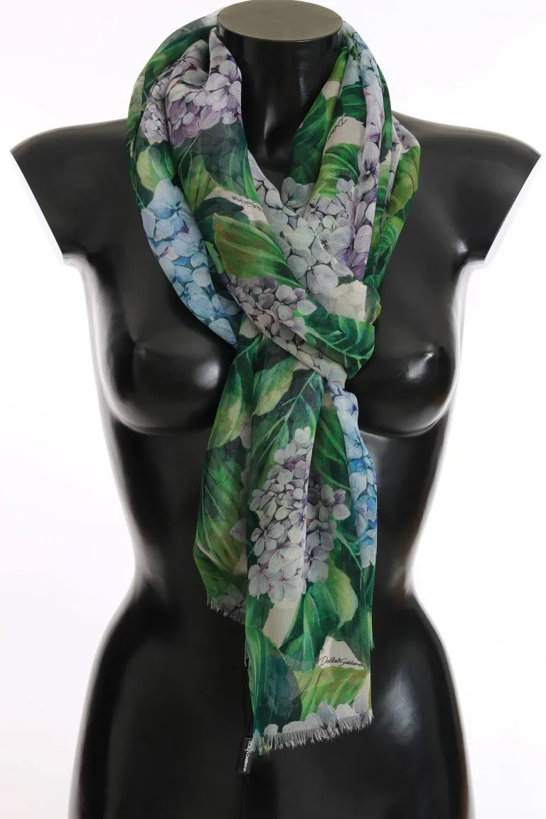 Green Blue Floral Print Scarf