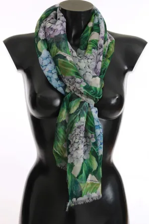 Green Blue Floral Print Scarf