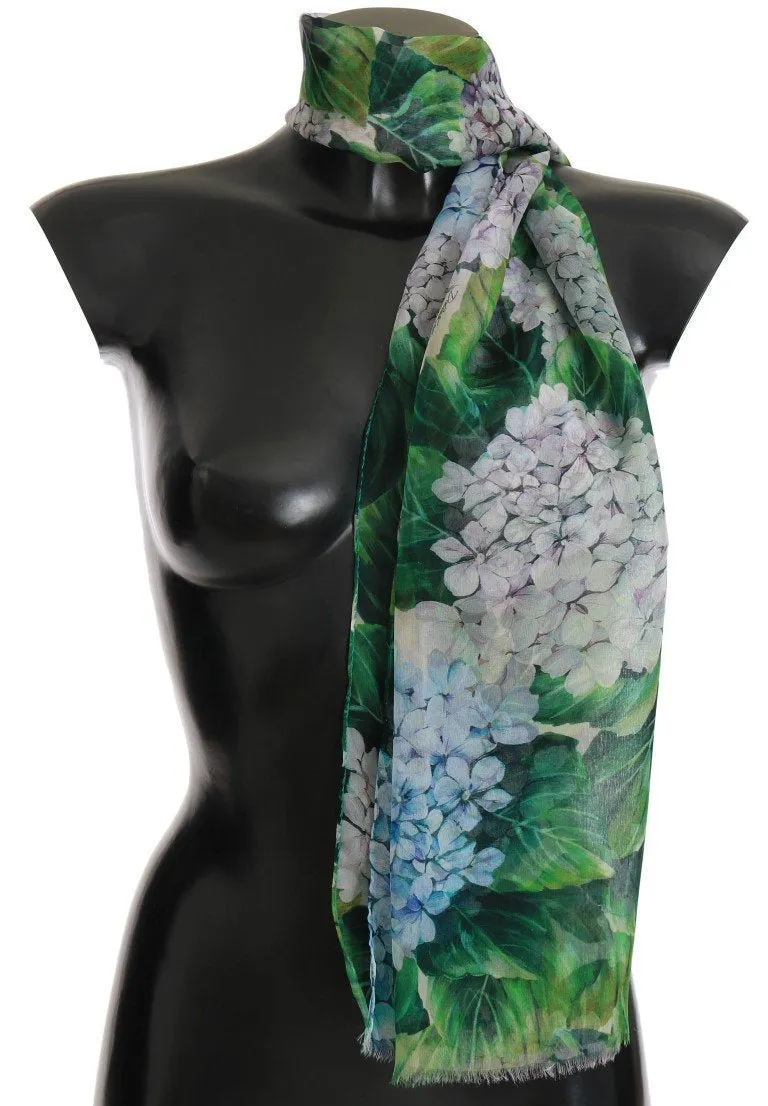 Green Blue Floral Print Scarf