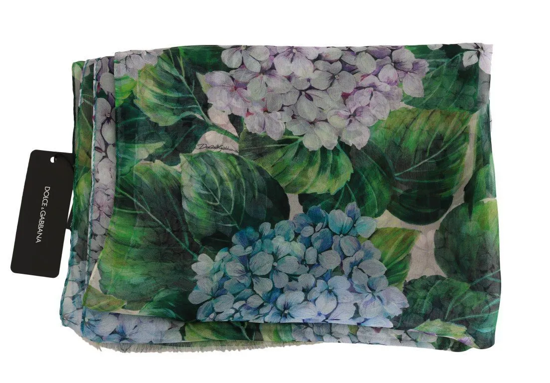 Green Blue Floral Print Scarf