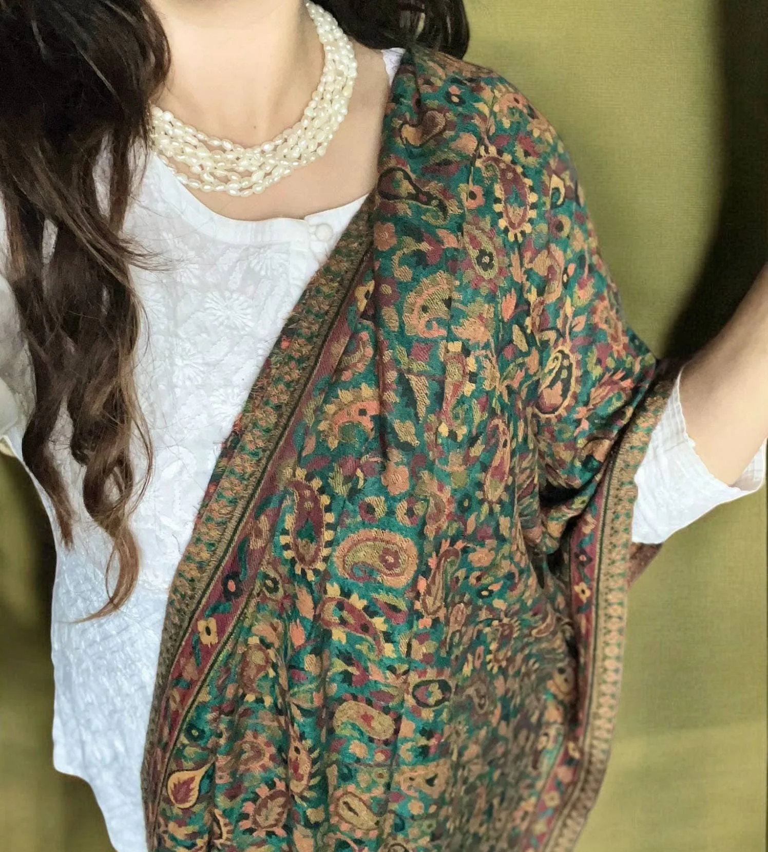 Green Fine Wool Pashmina