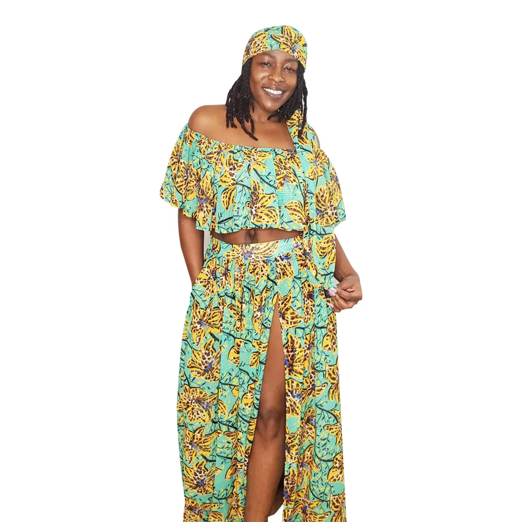 Green Floral Chiffon Headwrap/Scarf