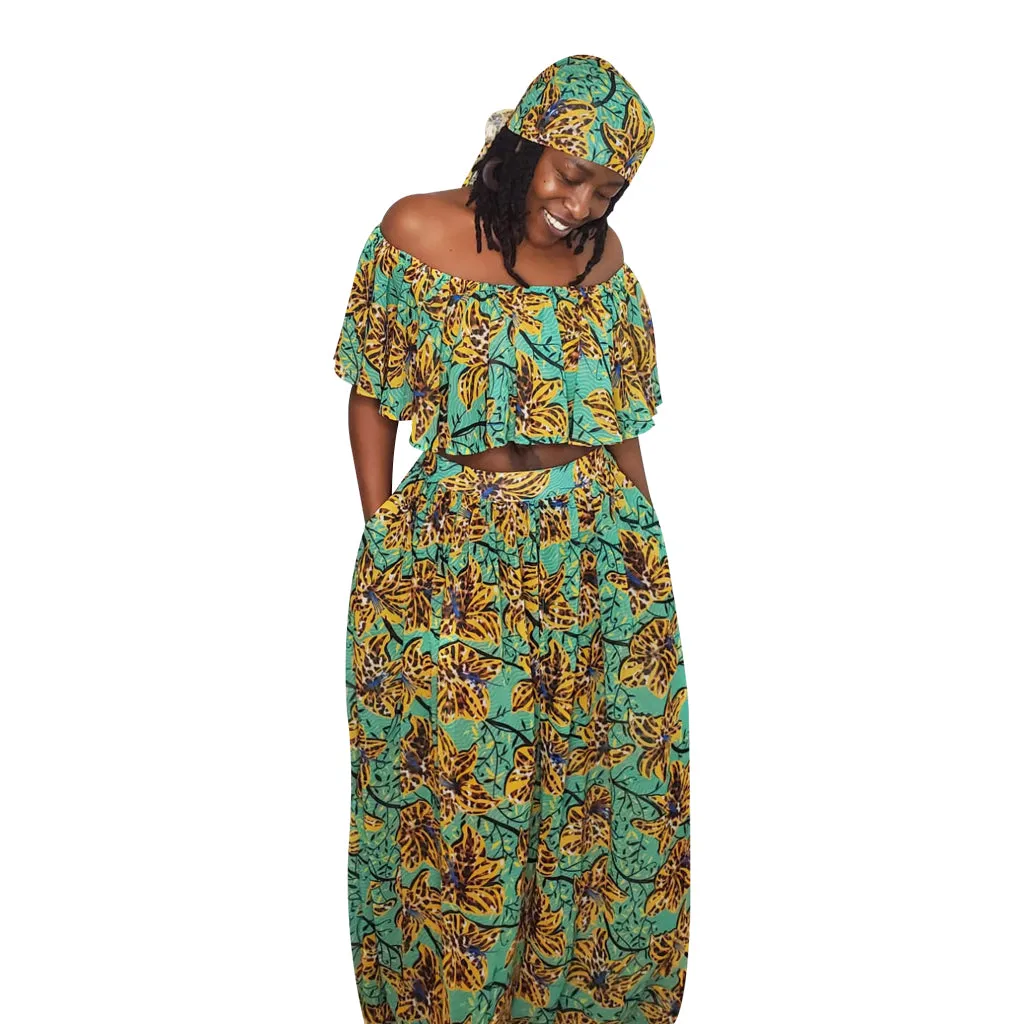 Green Floral Chiffon Headwrap/Scarf