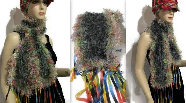 Green knit scarf, woman size, handmade, boho chic style, winter, holiday gift, the green peacock scarf