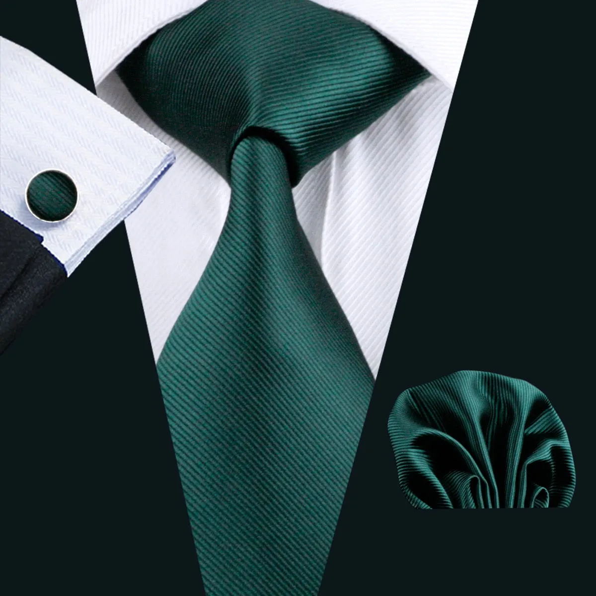Green Solid Pre-Bow Tie Silk Ties For Men Suspenders Handkerchief Cufflink Set Barry.Wang Designer