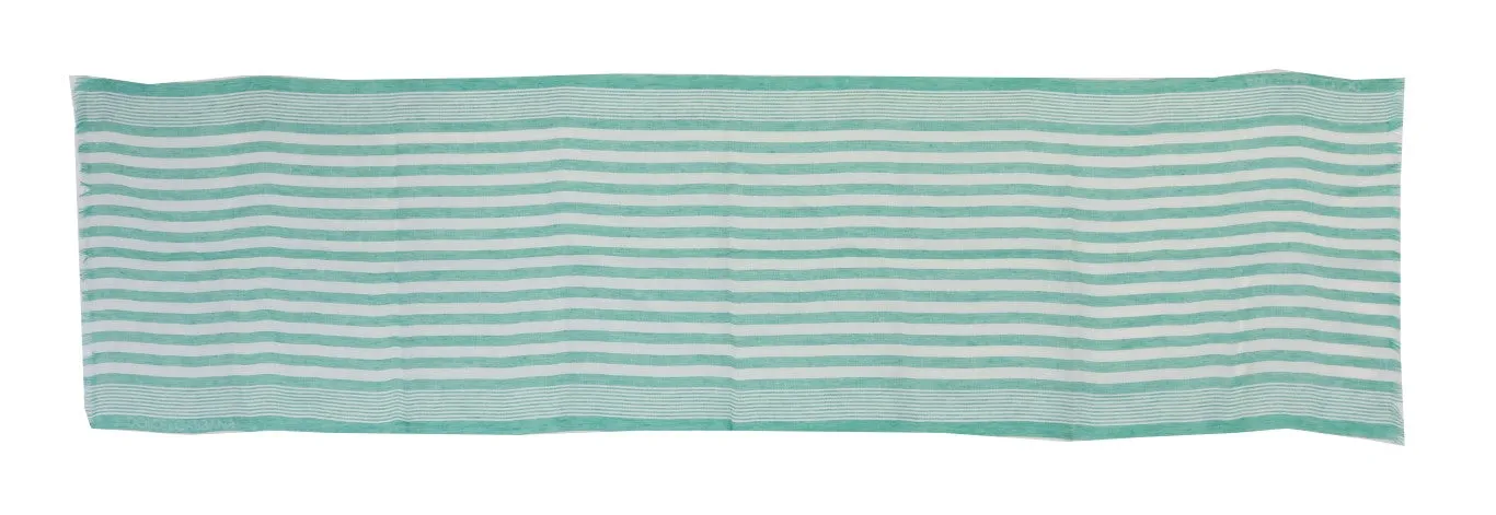 Green White Silk Striped Scarf