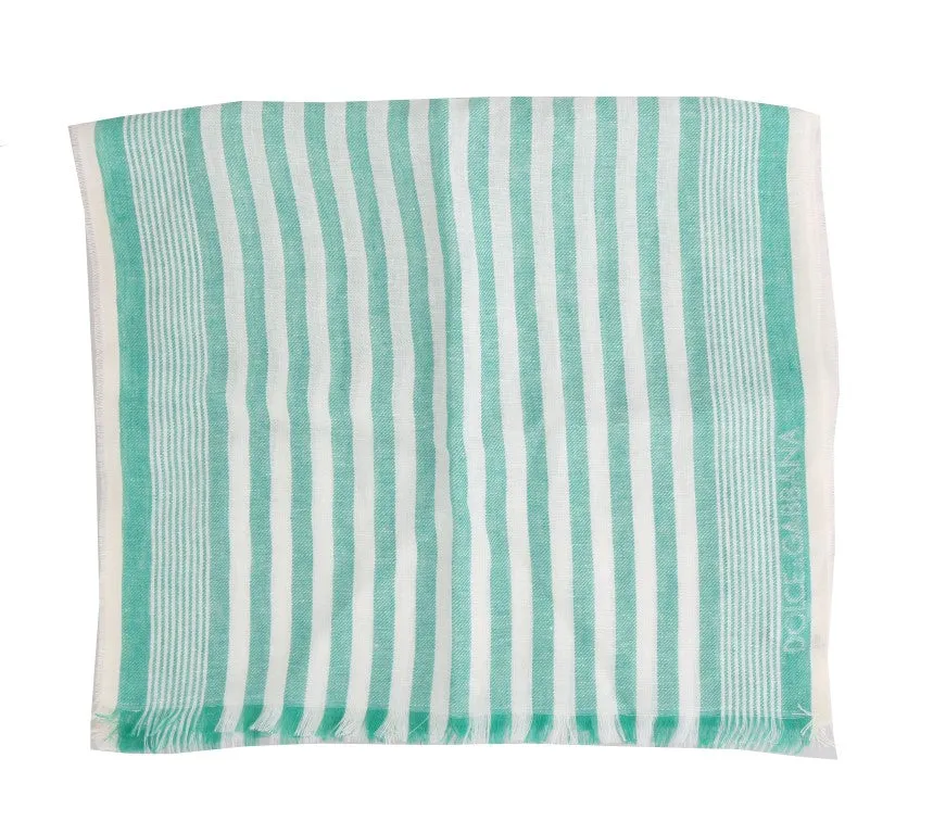 Green White Silk Striped Scarf