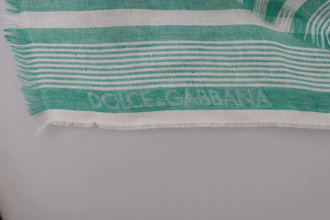 Green White Silk Striped Scarf