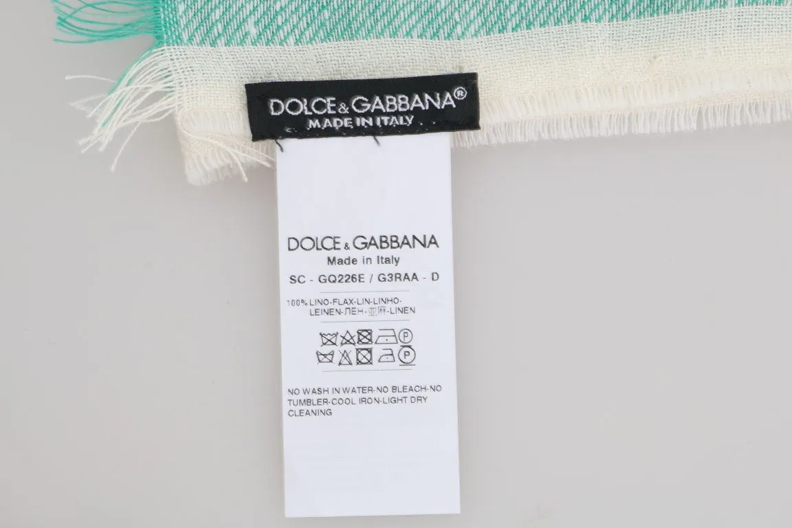 Green White Silk Striped Scarf