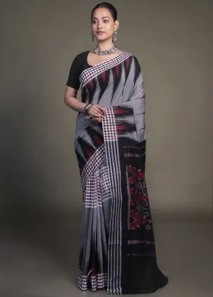 Grey Bomkai Silk Saree Without Blouse Piece