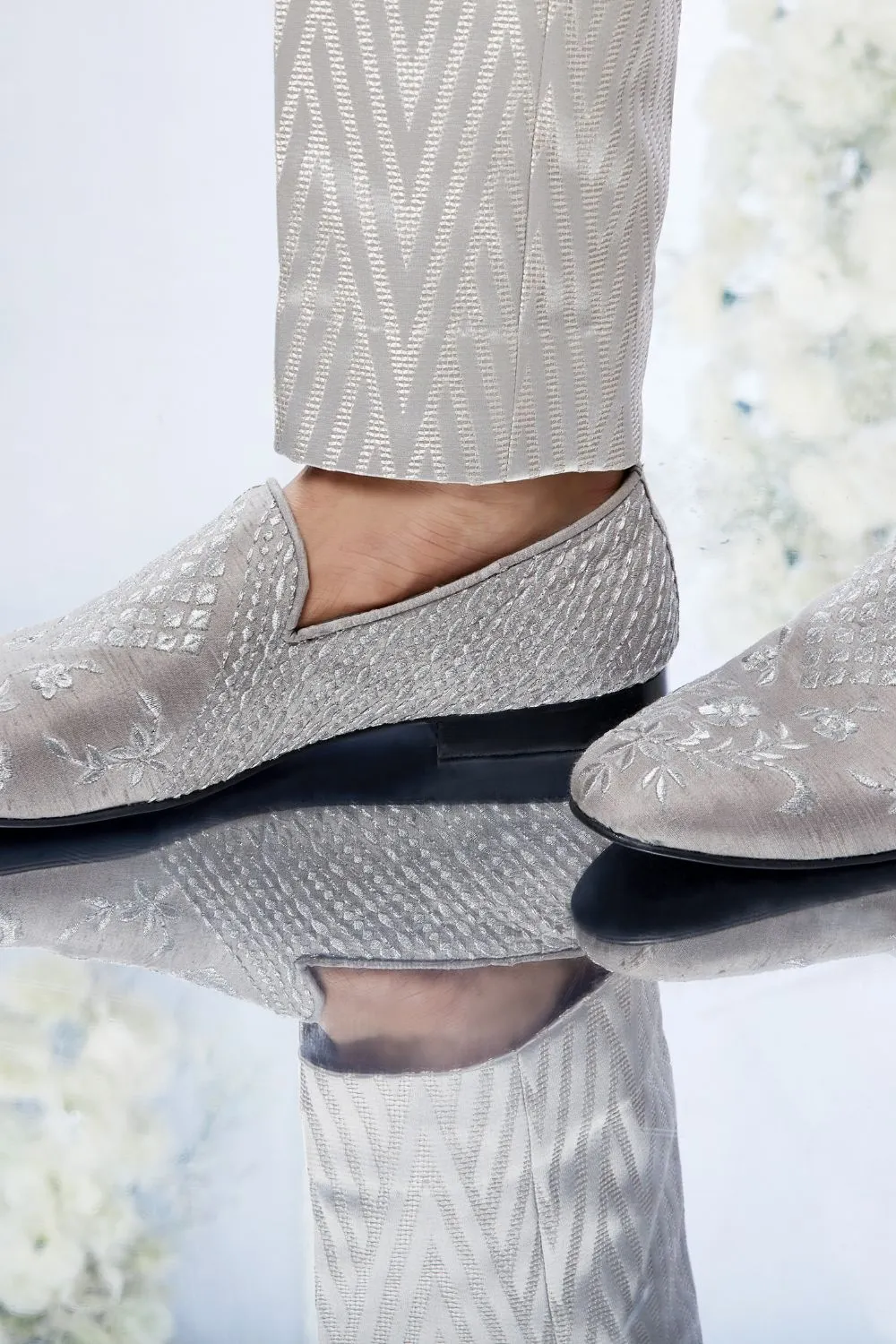 Grey Sequin Bandhgala Set