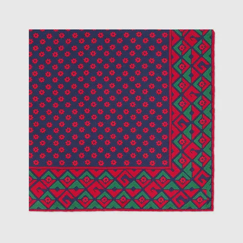 Gucci Flower Print Pocket Square in Blue