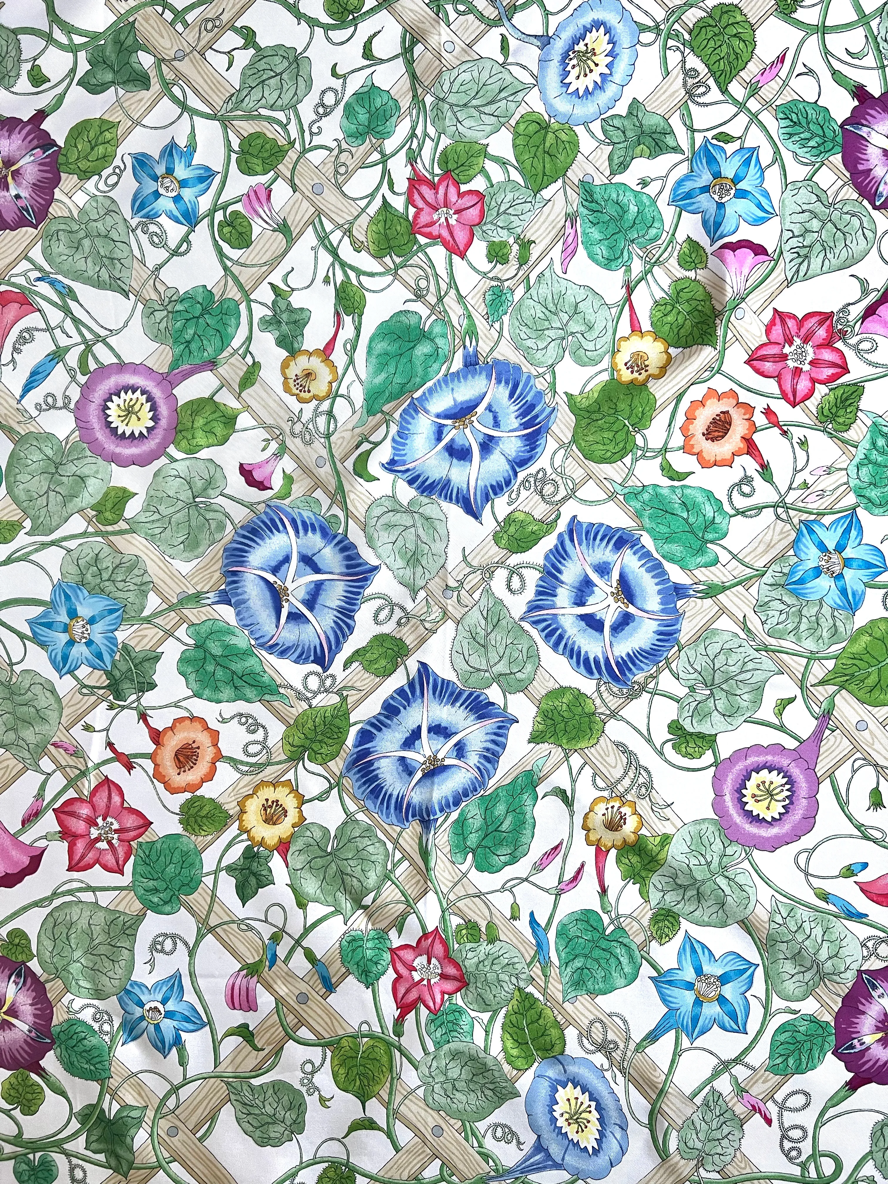 Gucci Iconic Yellow Border Lattice Floral Printed Square Silk Scarf