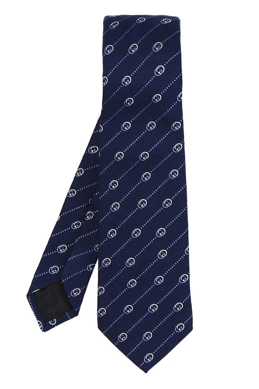 Gucci Interlocking GG and Dots Navy Silk Tie