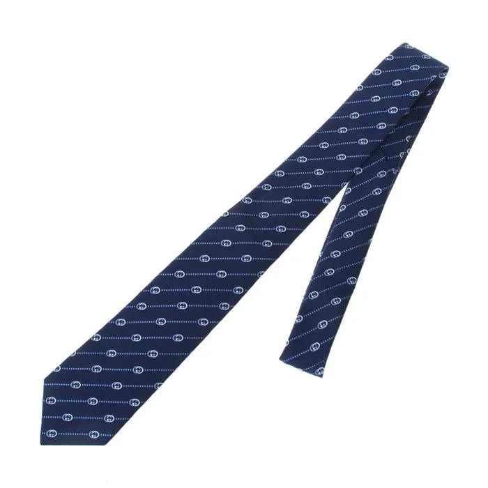 Gucci Interlocking GG and Dots Navy Silk Tie