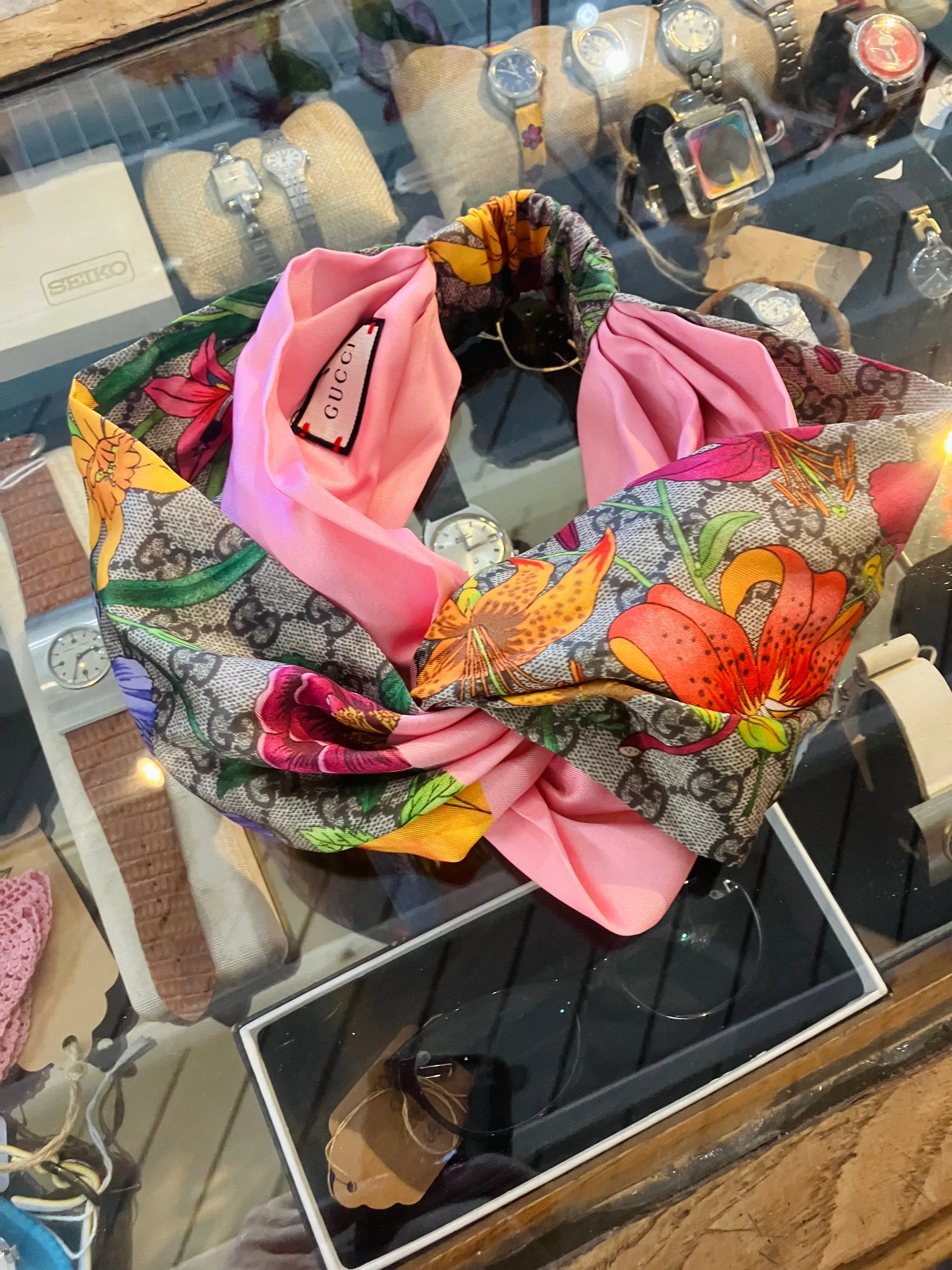 Gucci Pink Floral Silk Head Band