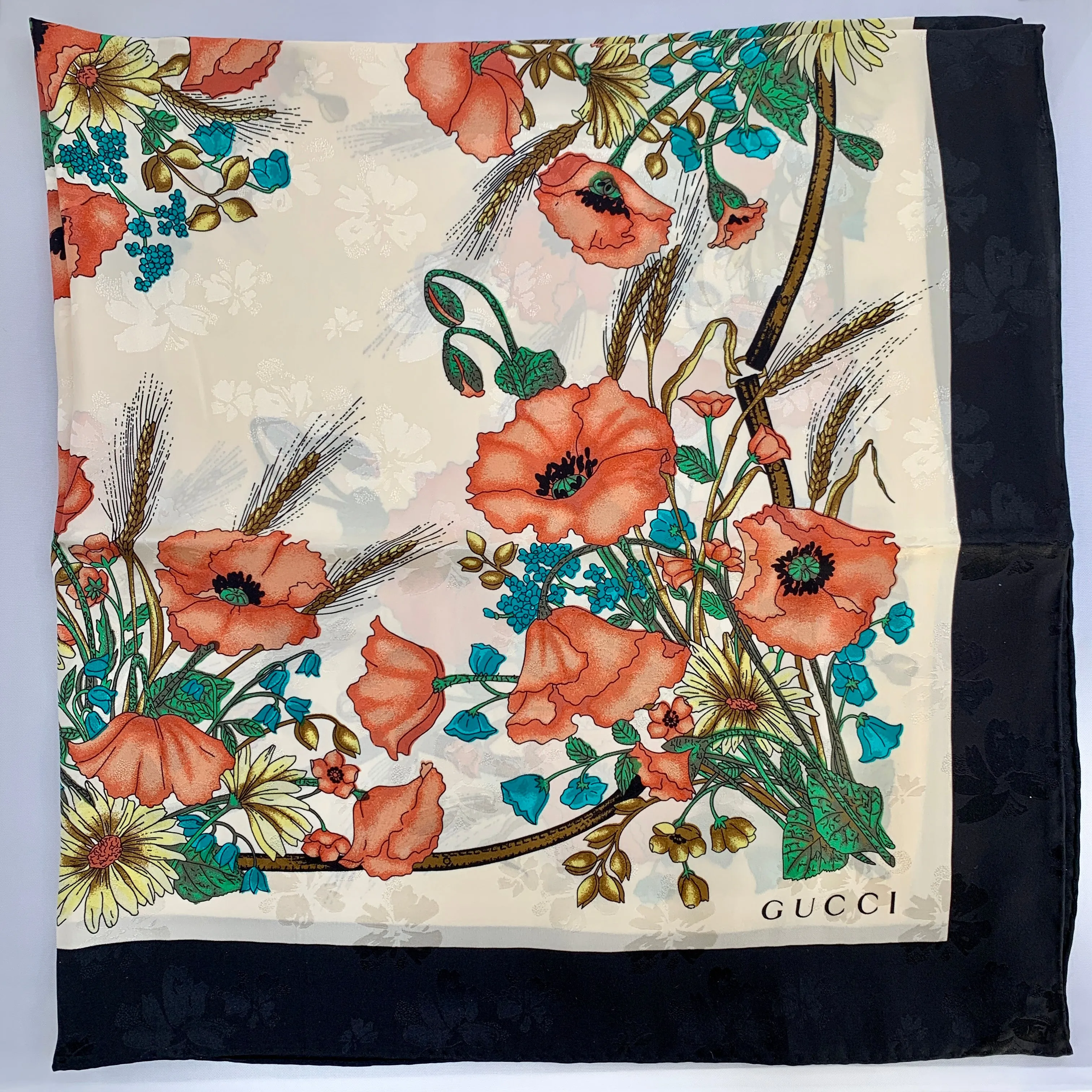 Gucci Silk Floral Scarf with Slight Shimmer