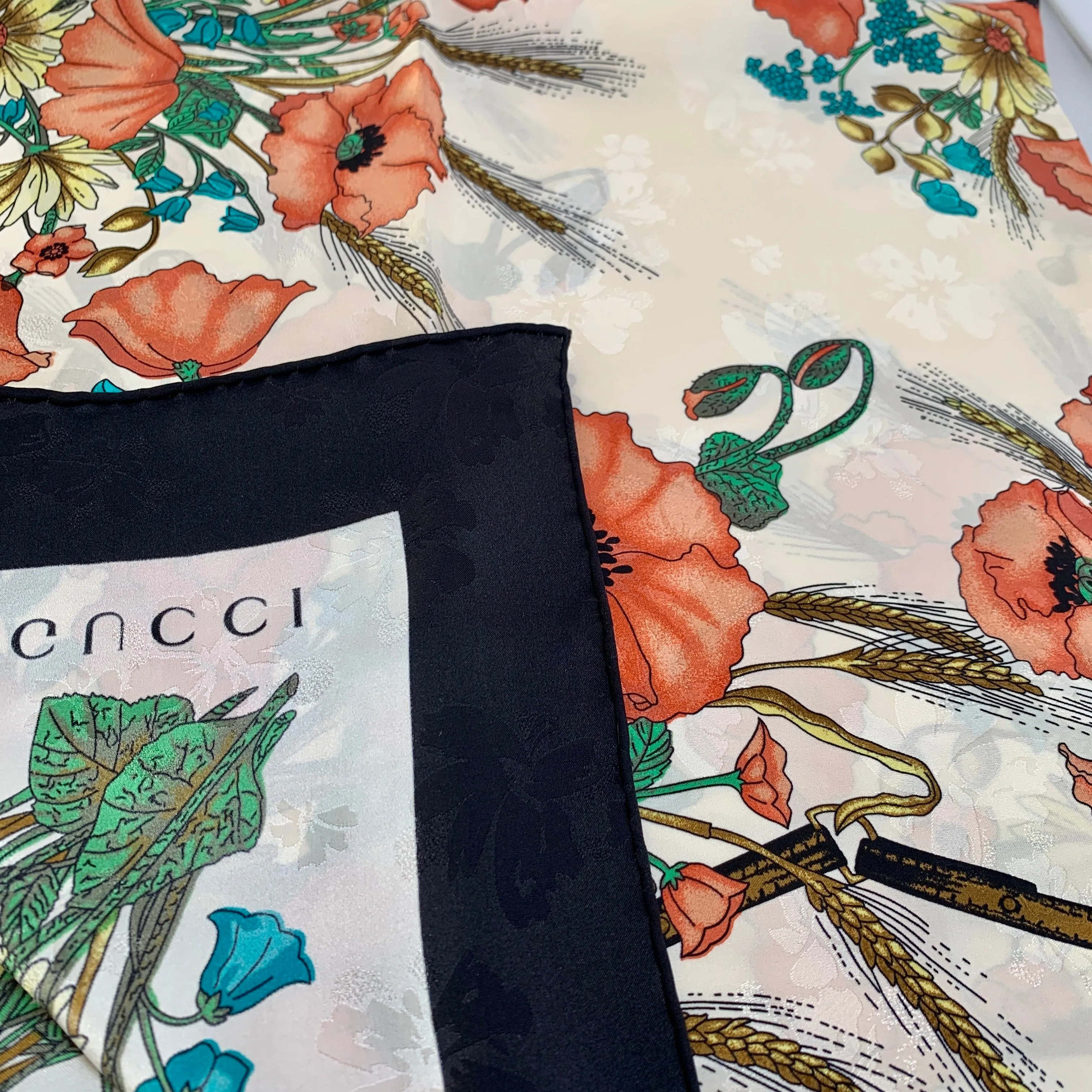 Gucci Silk Floral Scarf with Slight Shimmer