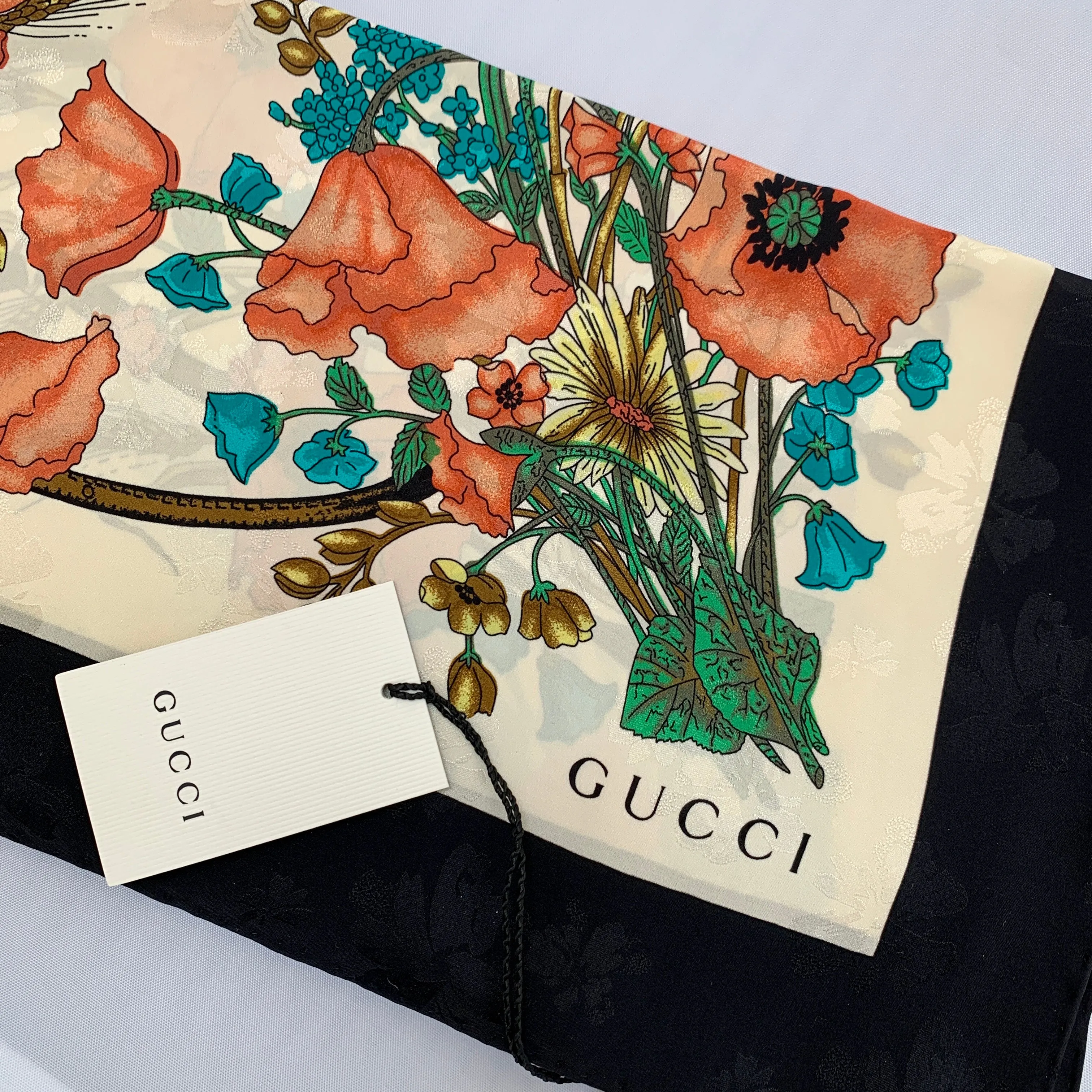 Gucci Silk Floral Scarf with Slight Shimmer