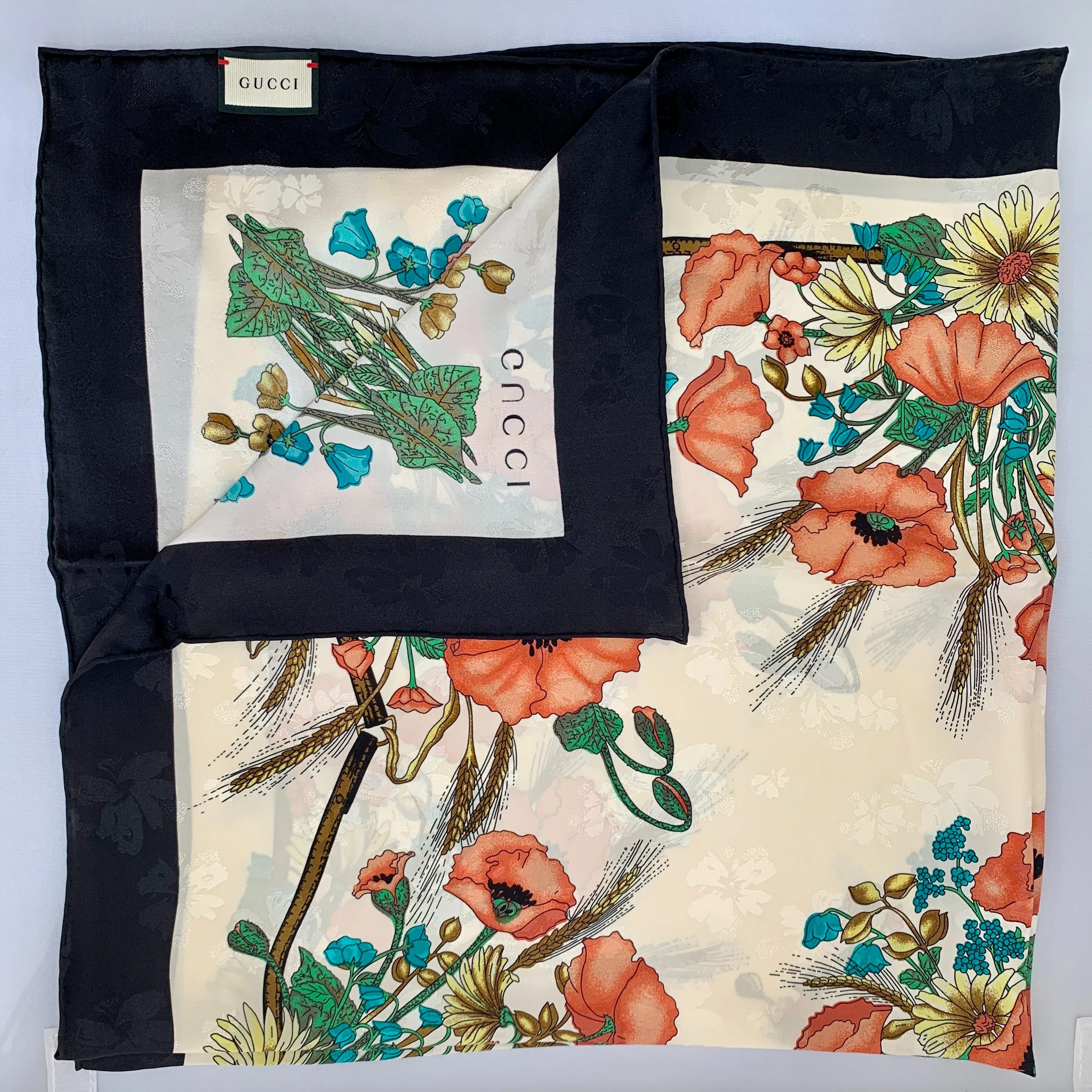 Gucci Silk Floral Scarf with Slight Shimmer