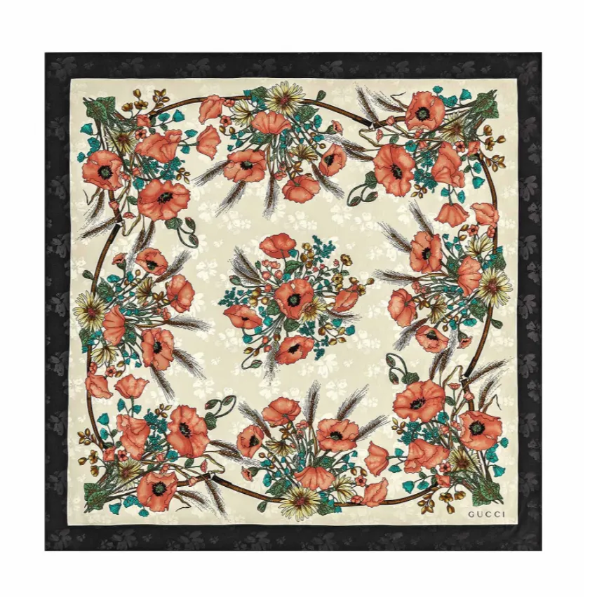 Gucci Silk Floral Scarf with Slight Shimmer