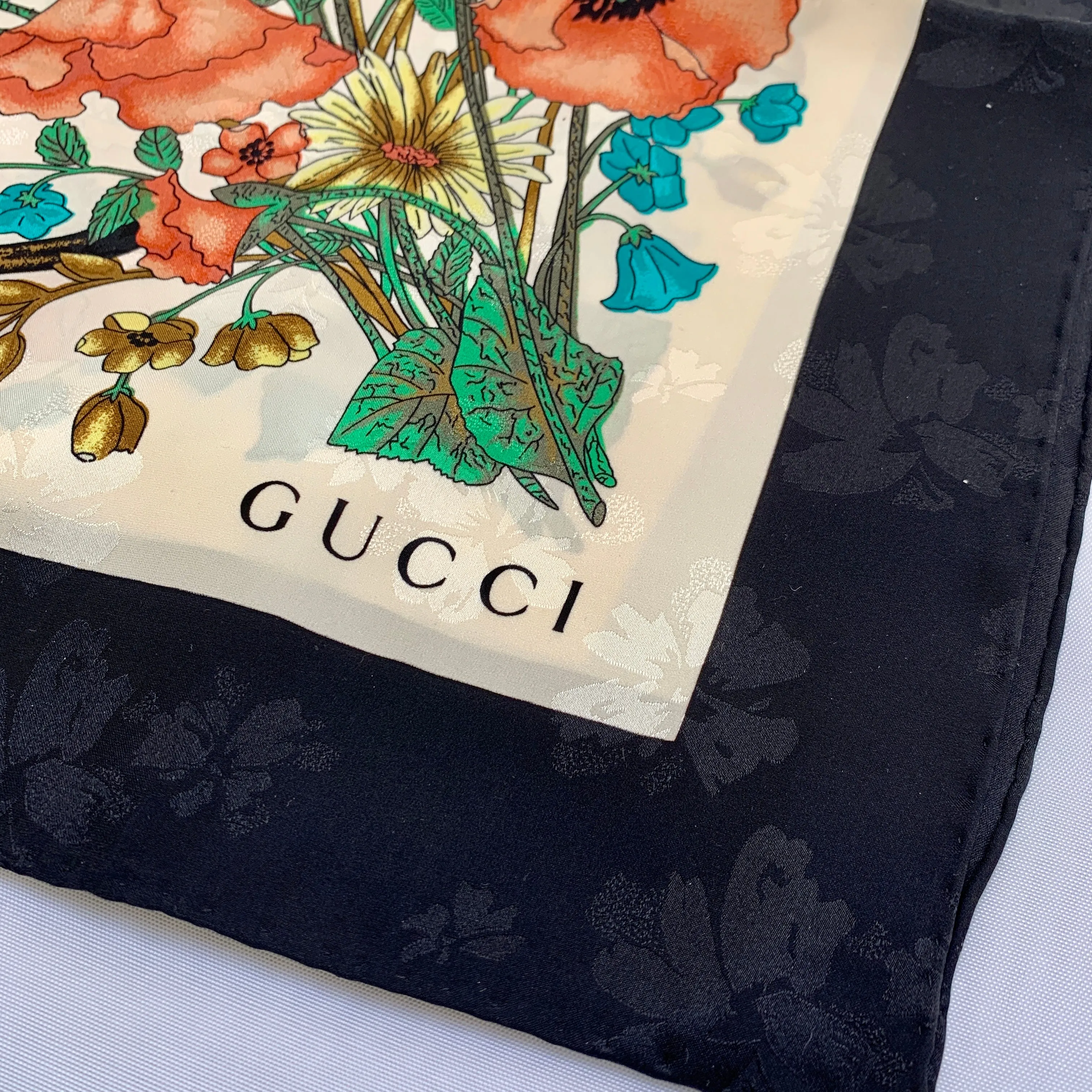 Gucci Silk Floral Scarf with Slight Shimmer