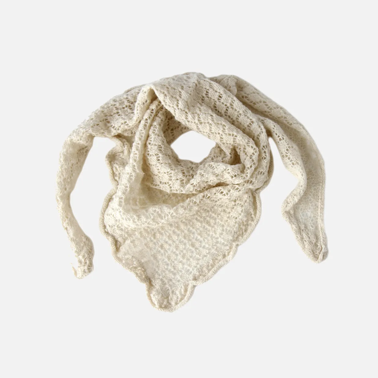 Hand Crotchet Alpaca Triangle Scarf - Ivory