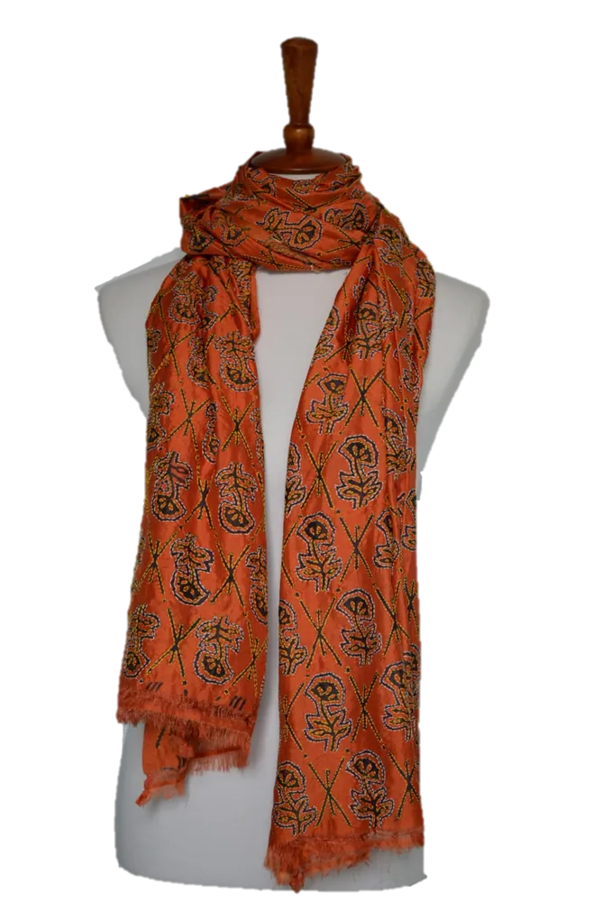 Hand Embroidered kantha silk shawl