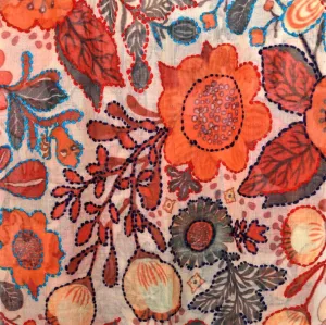 Hand Embroidered Merino Shawl - Autumn