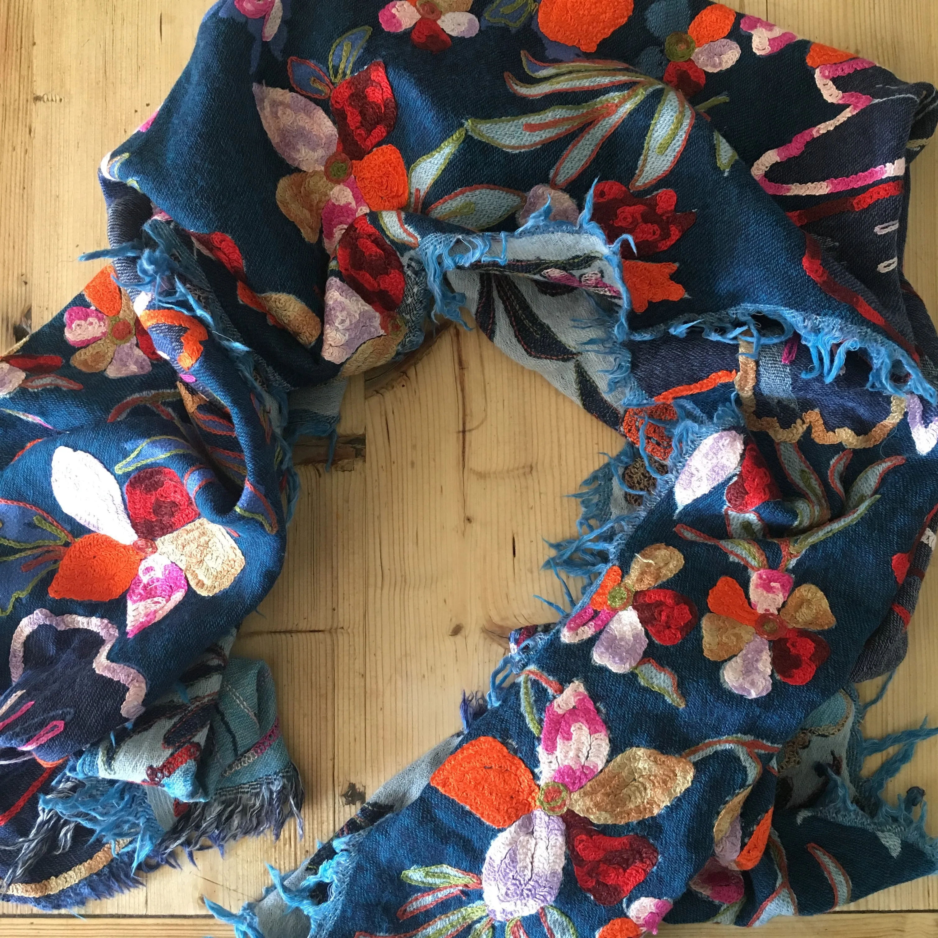 Hand Embroidered Shawl - Blue