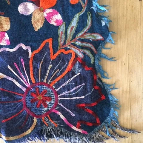 Hand Embroidered Shawl - Blue