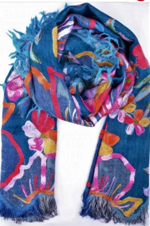 Hand Embroidered Shawl - Blue