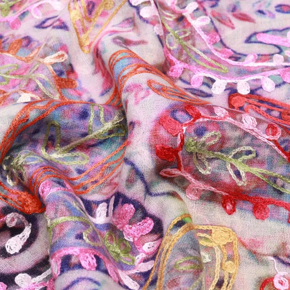 Hand Embroidered Shawl - Cherry Blossom