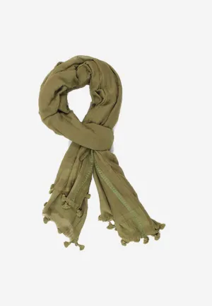 Handloomed Cotton Green pompom Scarf