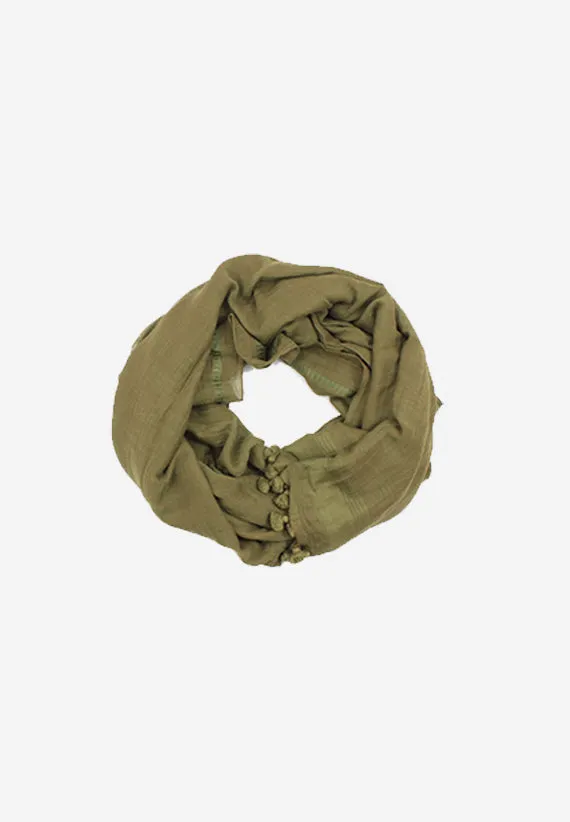 Handloomed Cotton Green pompom Scarf