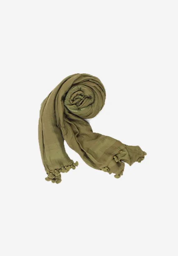 Handloomed Cotton Green pompom Scarf