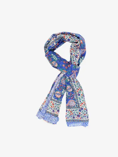 Handmade Block Print Sarong/Scarf Floral Blue & White floral