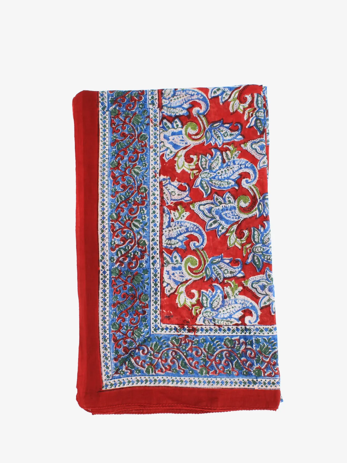 Handmade Block Print Sarong/Scarf Floral Red and Blue