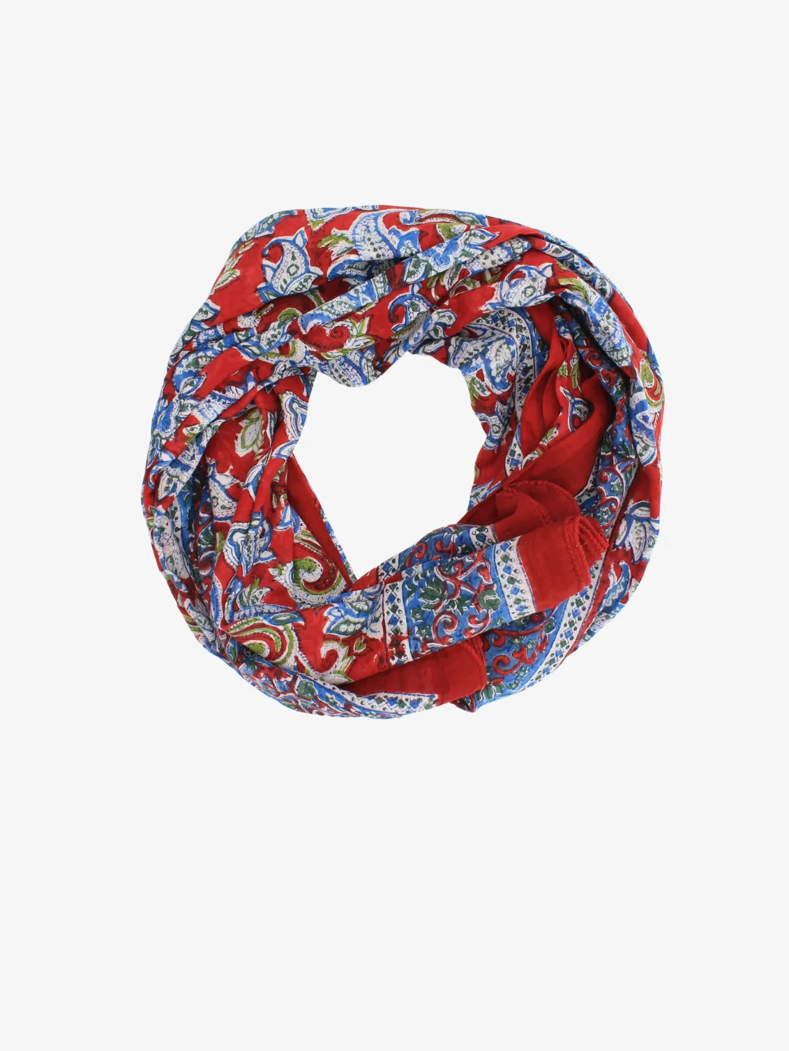 Handmade Block Print Sarong/Scarf Floral Red and Blue