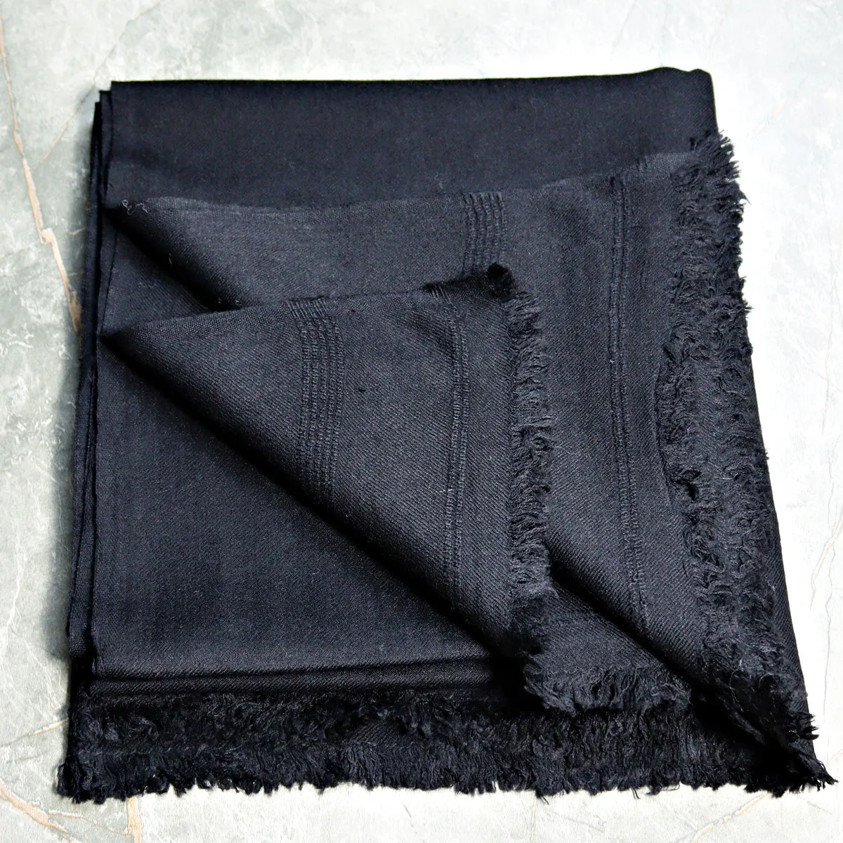Handmade Swati Woolen Shawl with Designer Plain Black color